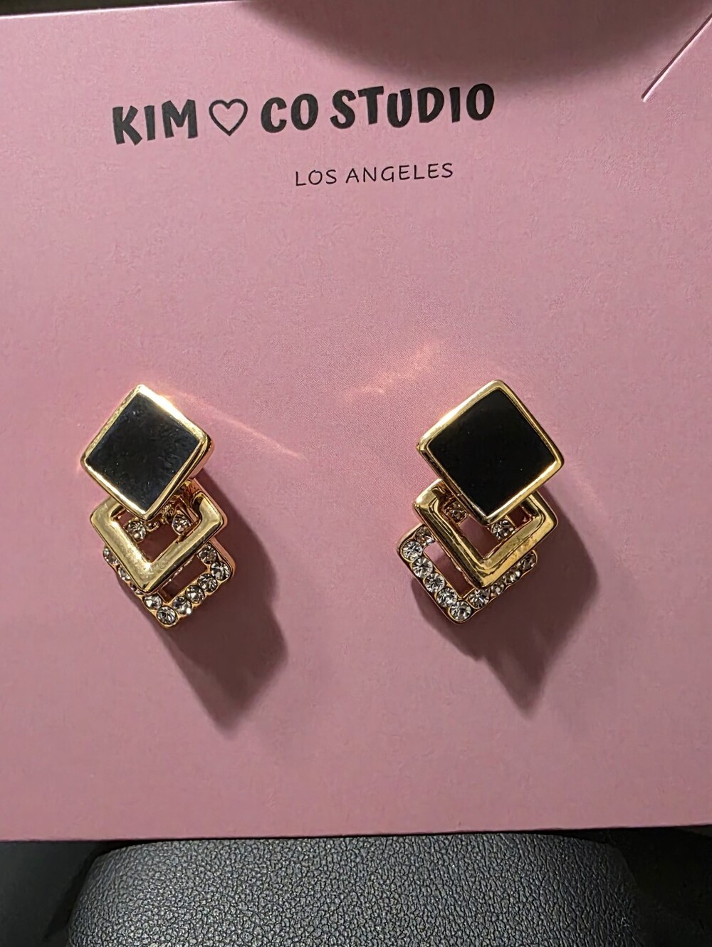 s925 18k Gold Plated & Black Geometric Drop Earrings